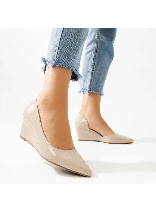 لايف ستيلاش  أحذية ويدج  جلد لامع W-320 - بيج - Image 1